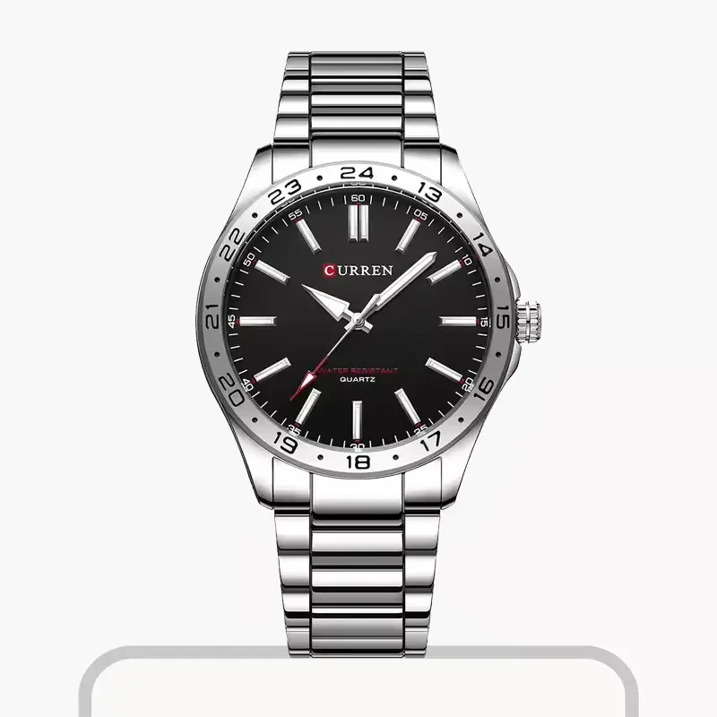 Curren Luxury Quartz Black Dial Silver-tone Men’s Watch- 8452